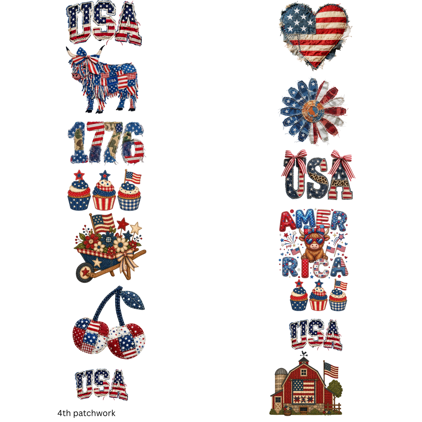 4th of July Faux Patchwork 2 22 x 60 Gang Sheet Ready To Press Heat Transfers