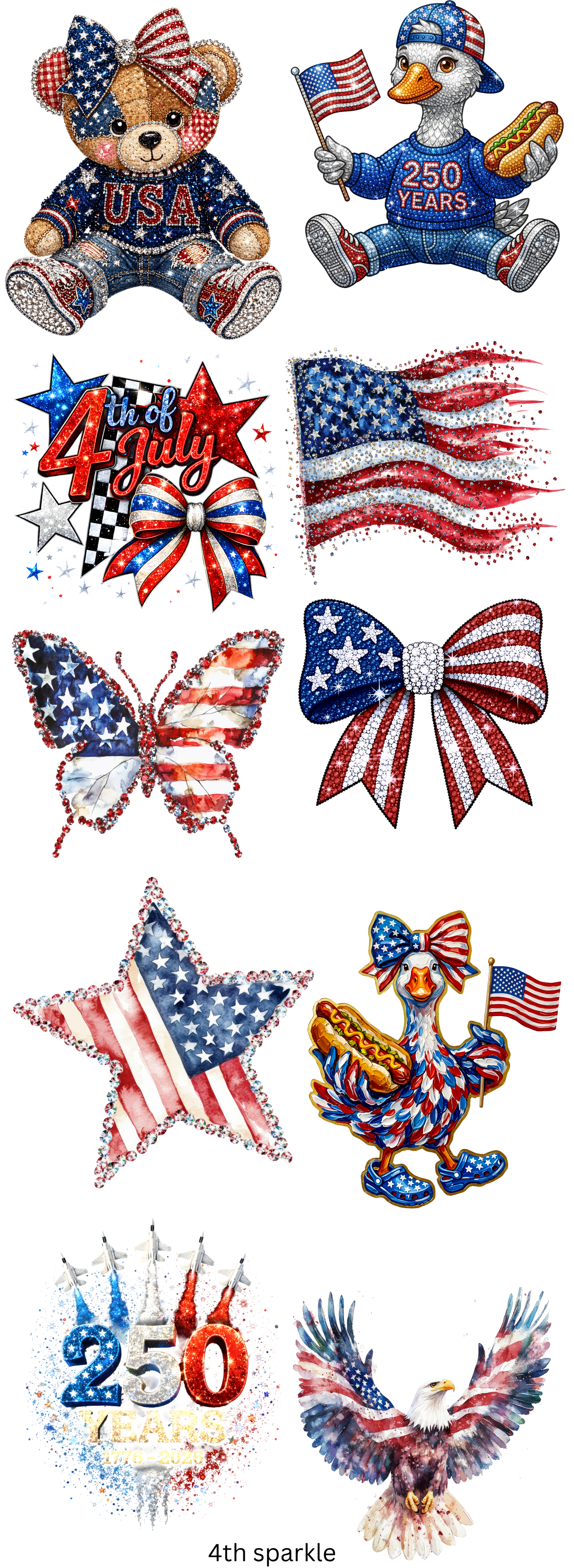 4th of July Faux Sparkle 22 x 60 Ready To Press Hot Peel Transfers