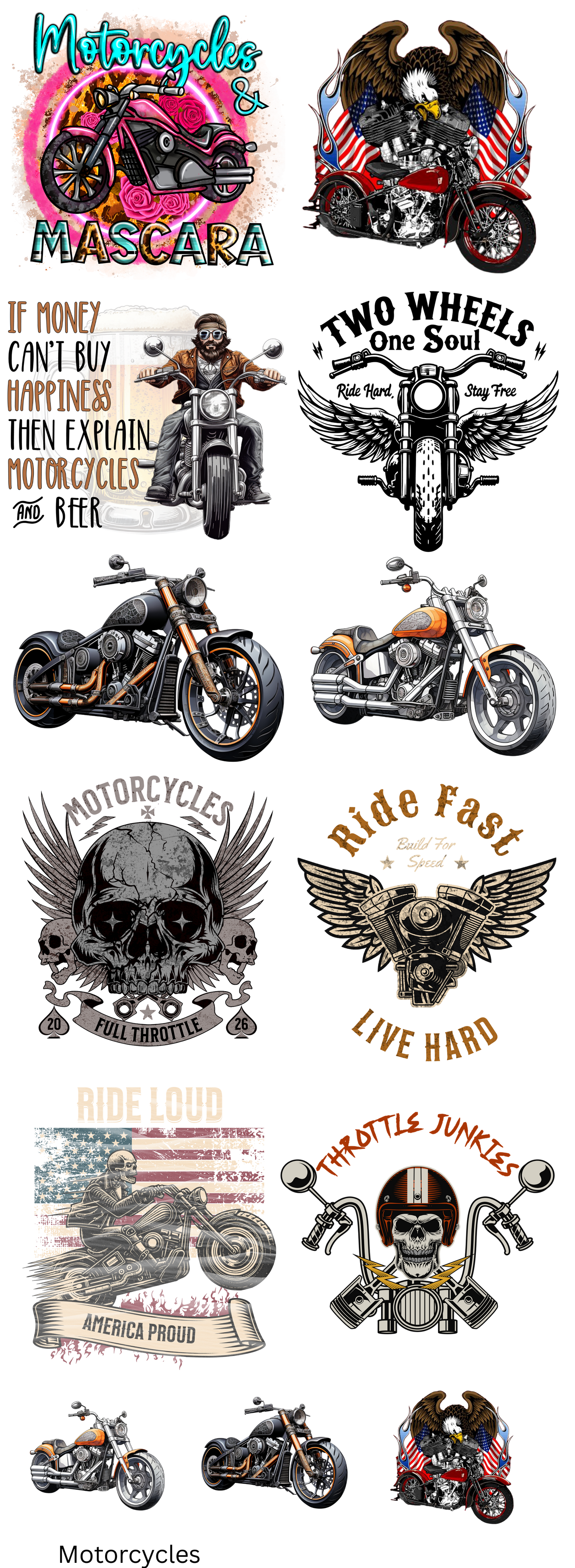 Motorcycle Metal Ready To Press Heat Transfers 10 11" transfers and 3 6" Chest Transfers