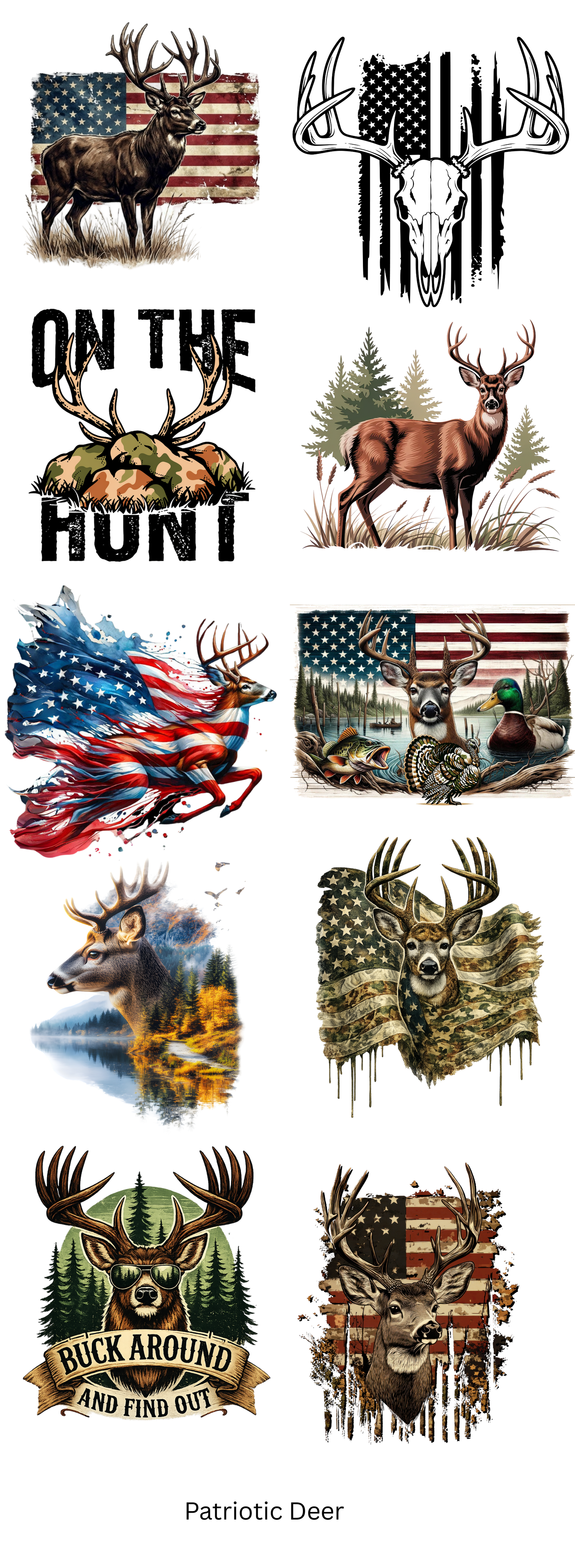 Patriotic Deer Gang Sheet Ready To Press Heat Transfers 11"
