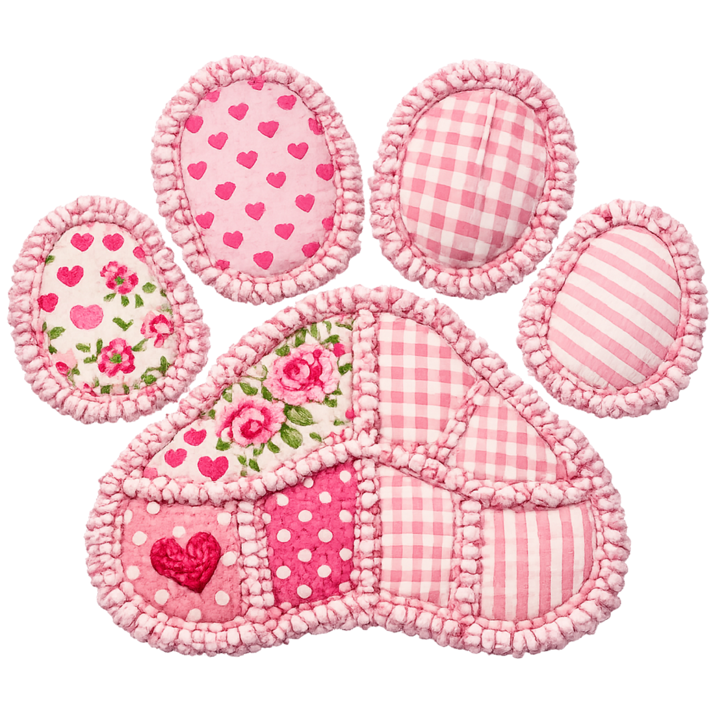 Faux Patchwork Quilted Country Dog Paw Print Ready To Press Heat Transfer 11"