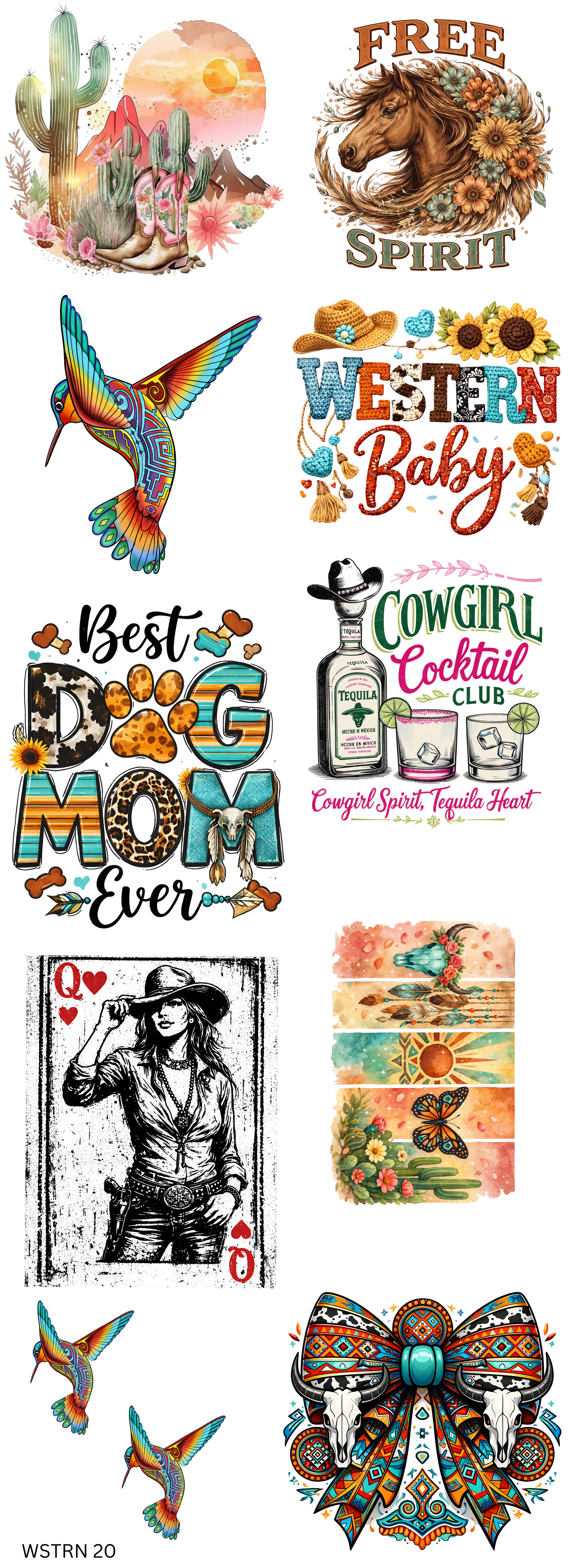 Western Ready Gang Sheet (Cowgirl, Rustic, Boho, Desert, Vintage Western) 22 x 60 Gang Sheet Hot Peel Transfers
