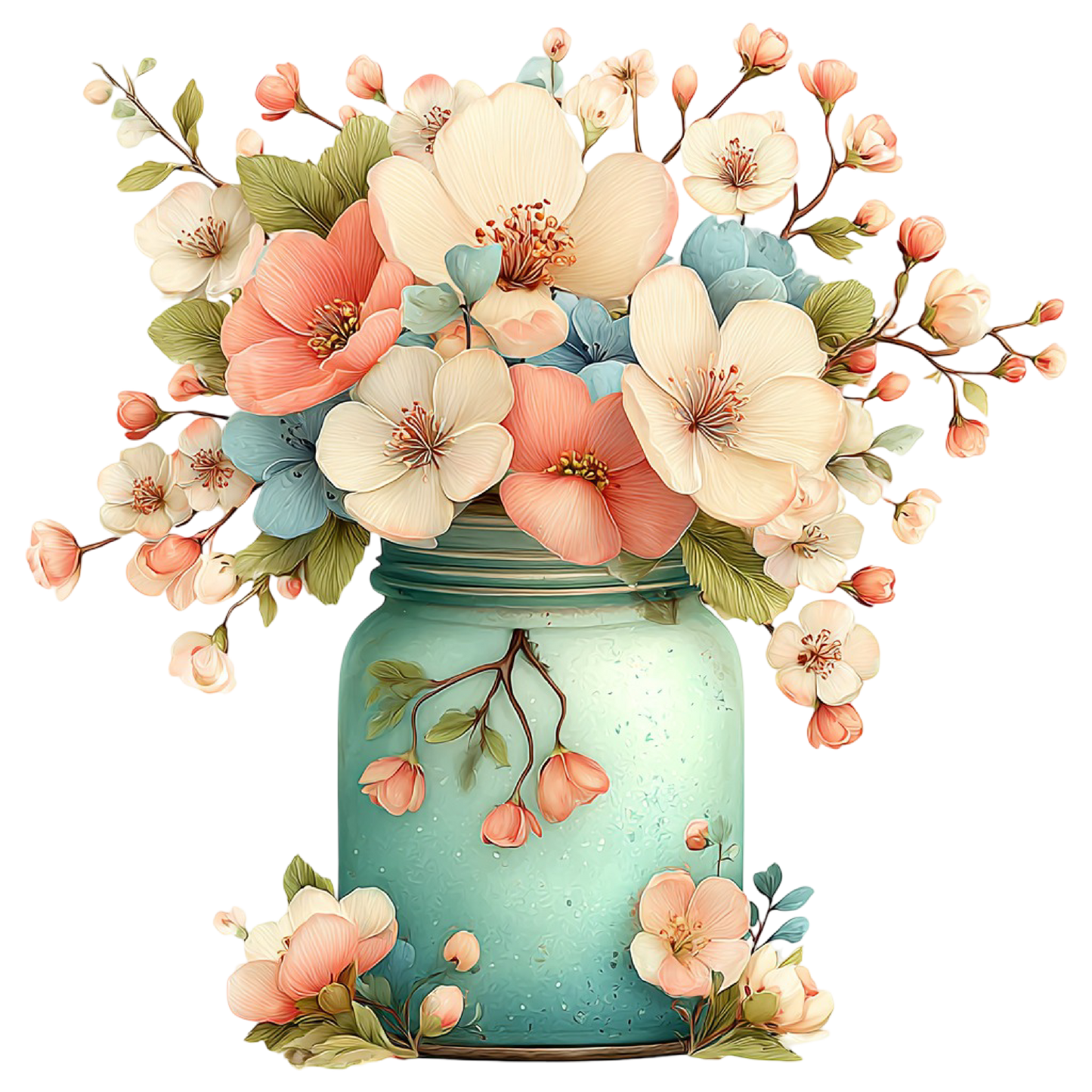 Whimsy Wildflower Mason Jar Ready To Press Heat Transfer