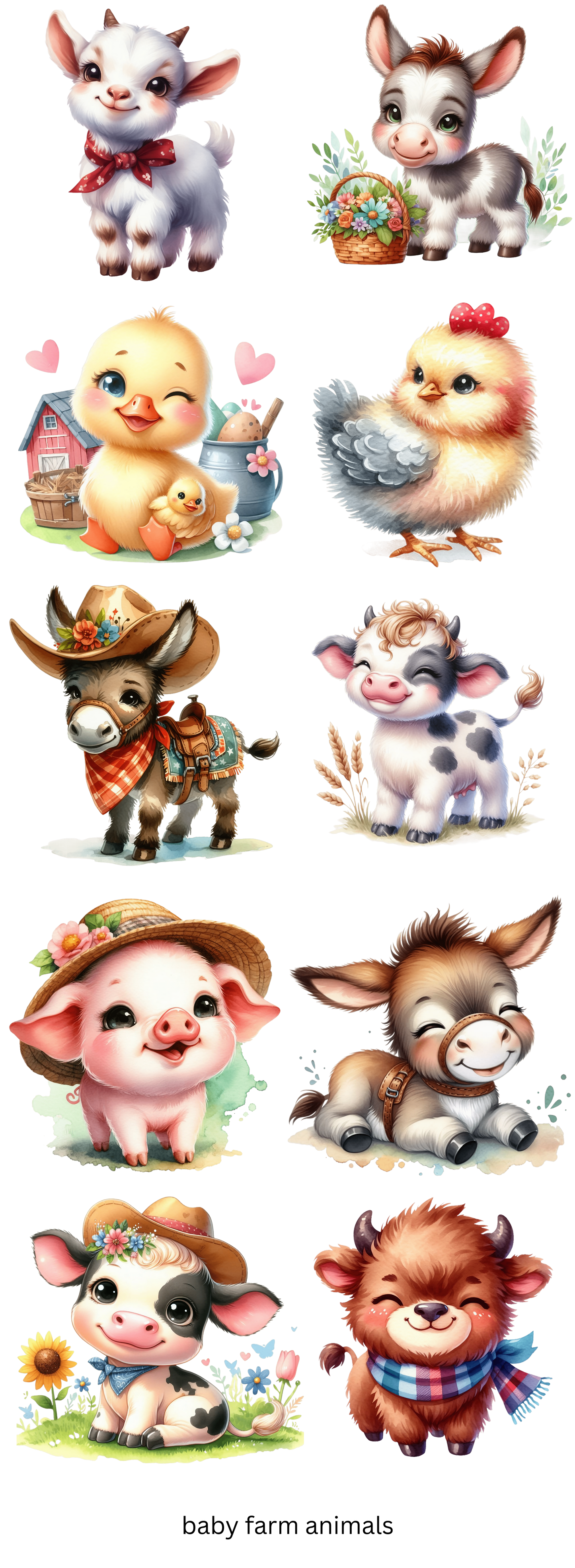 Baby Farm Animals Cute Cow, Pig, Chick Barnyard Gang Sheet 11"
