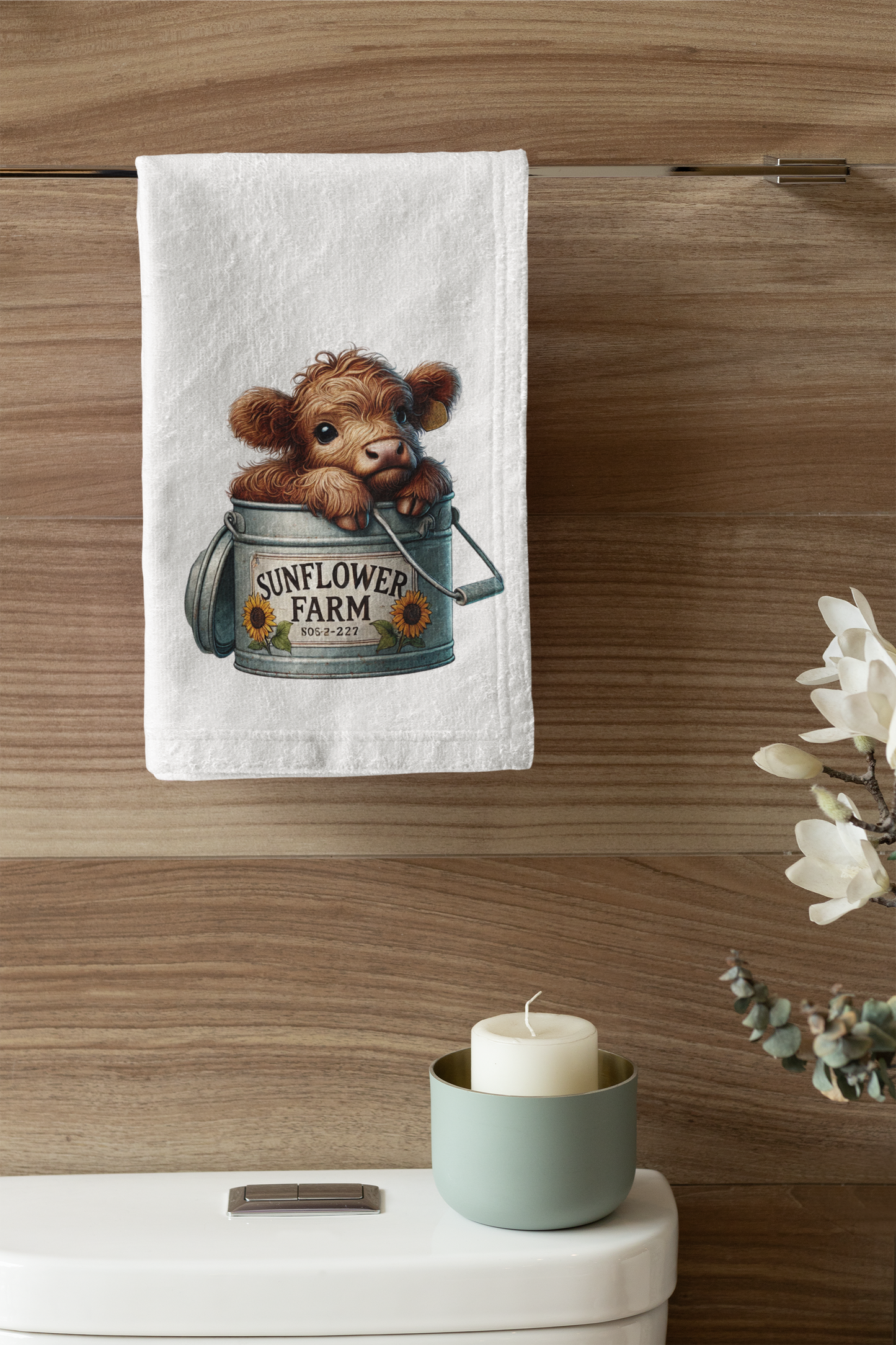 Sunflower Farm Highland Cow Hand Towel