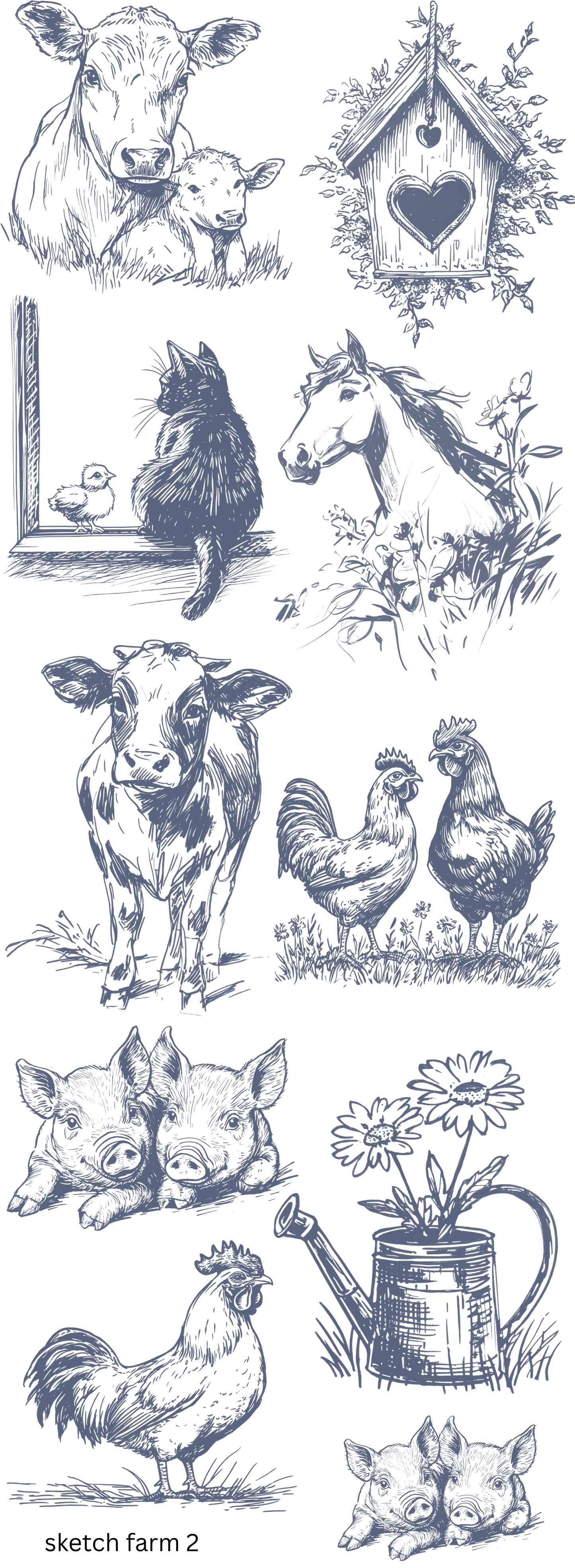 Down On The Farm Sketchbook 22 x 60 Gang Sheet Hot Peel Transfers