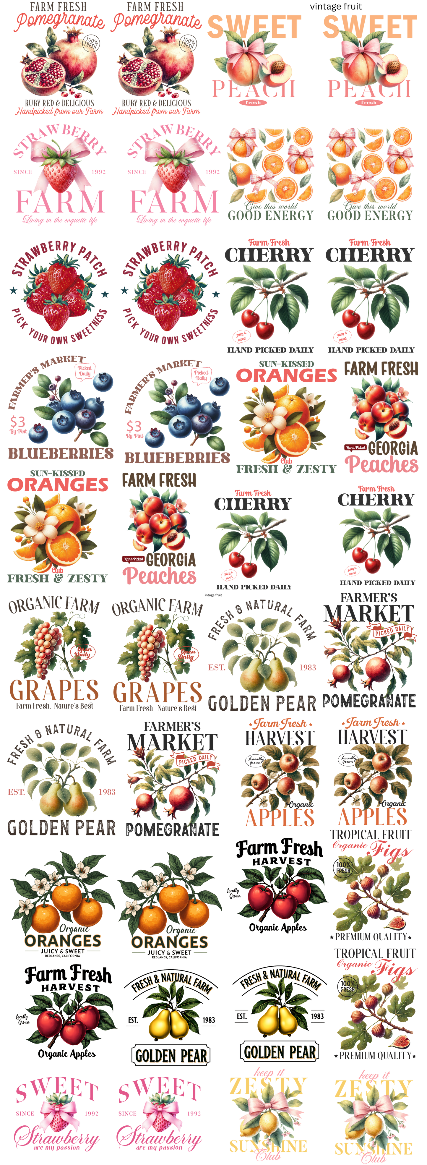 Vintage Fruit Stand Hand Towel Cometic Bag Ready To Press Heat Transfers 40 transfers 6"