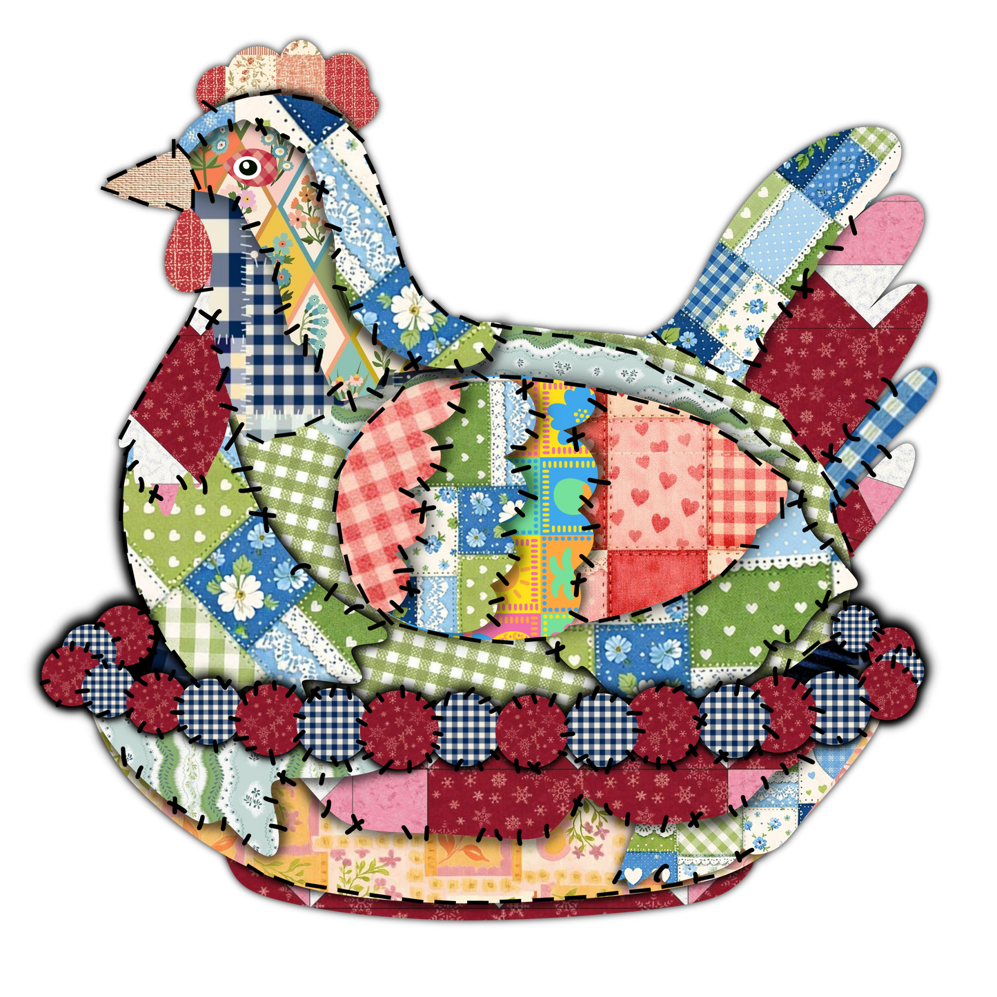 Faux Patchwork Hen On Nest Ready To Press Heat Transfer 11"