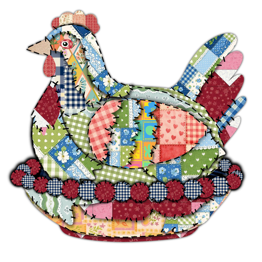 Faux Patchwork Hen On Nest Ready To Press Heat Transfer 11"