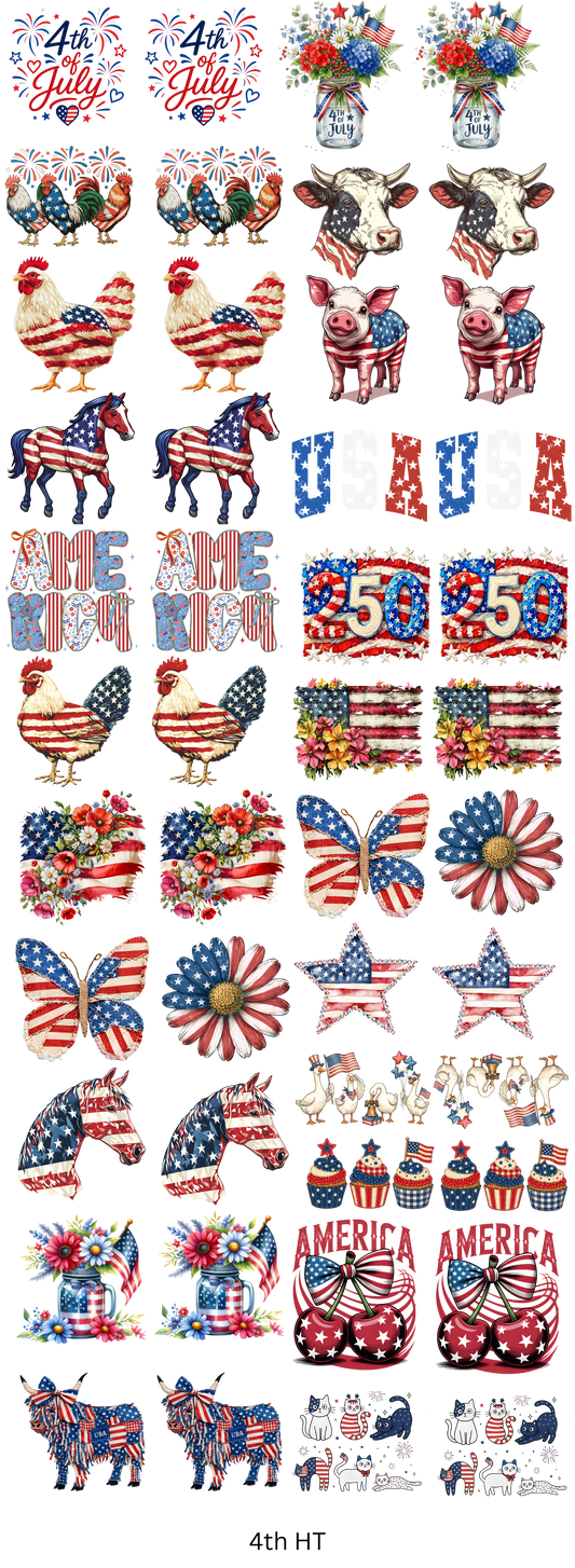 4th Of July Hand Towel Sized Ready To Press Hot Peel Transfers Gang Sheet