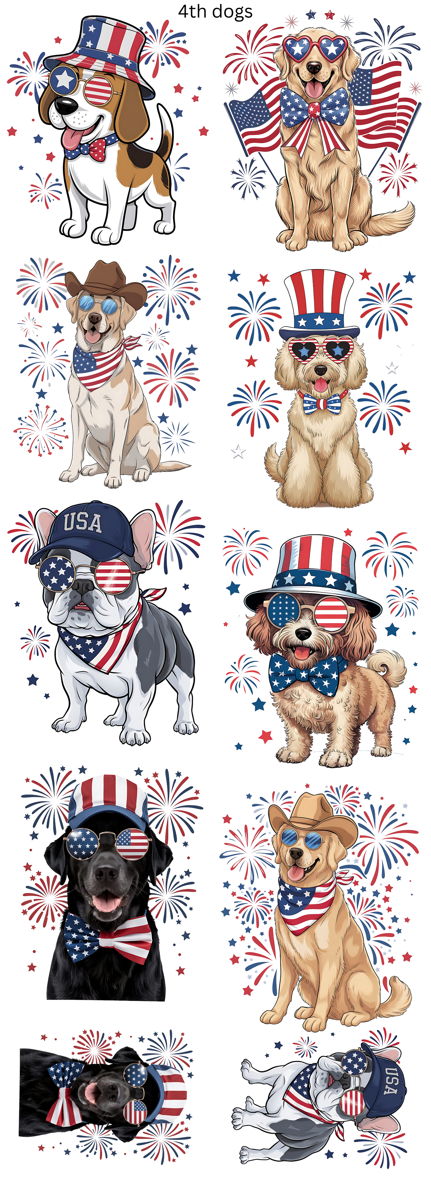 4th Of July Patriotic Dogs 22 x 60 Gang Sheet Ready To Press Hot Peel Transfers