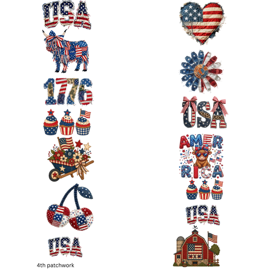 4th of July Faux Patchwork 2 22 x 60 Gang Sheet Ready To Press Heat Transfers