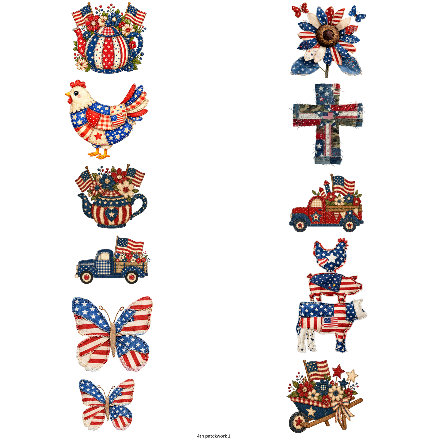 4th of July Faux Patchwork 22 x 60 Gang Sheet Ready To Press Heat Transfers