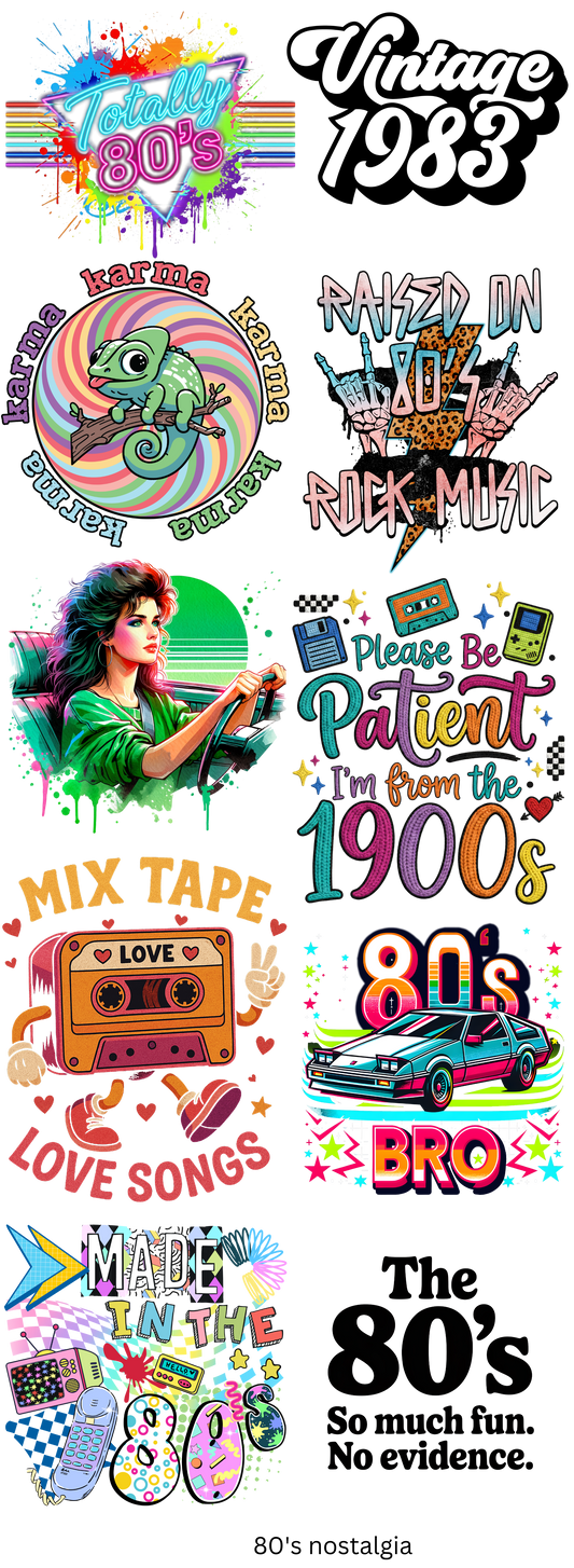 Totally Rad 80's Retro Ready To Press Heat Transfers Gang Sheet 11"
