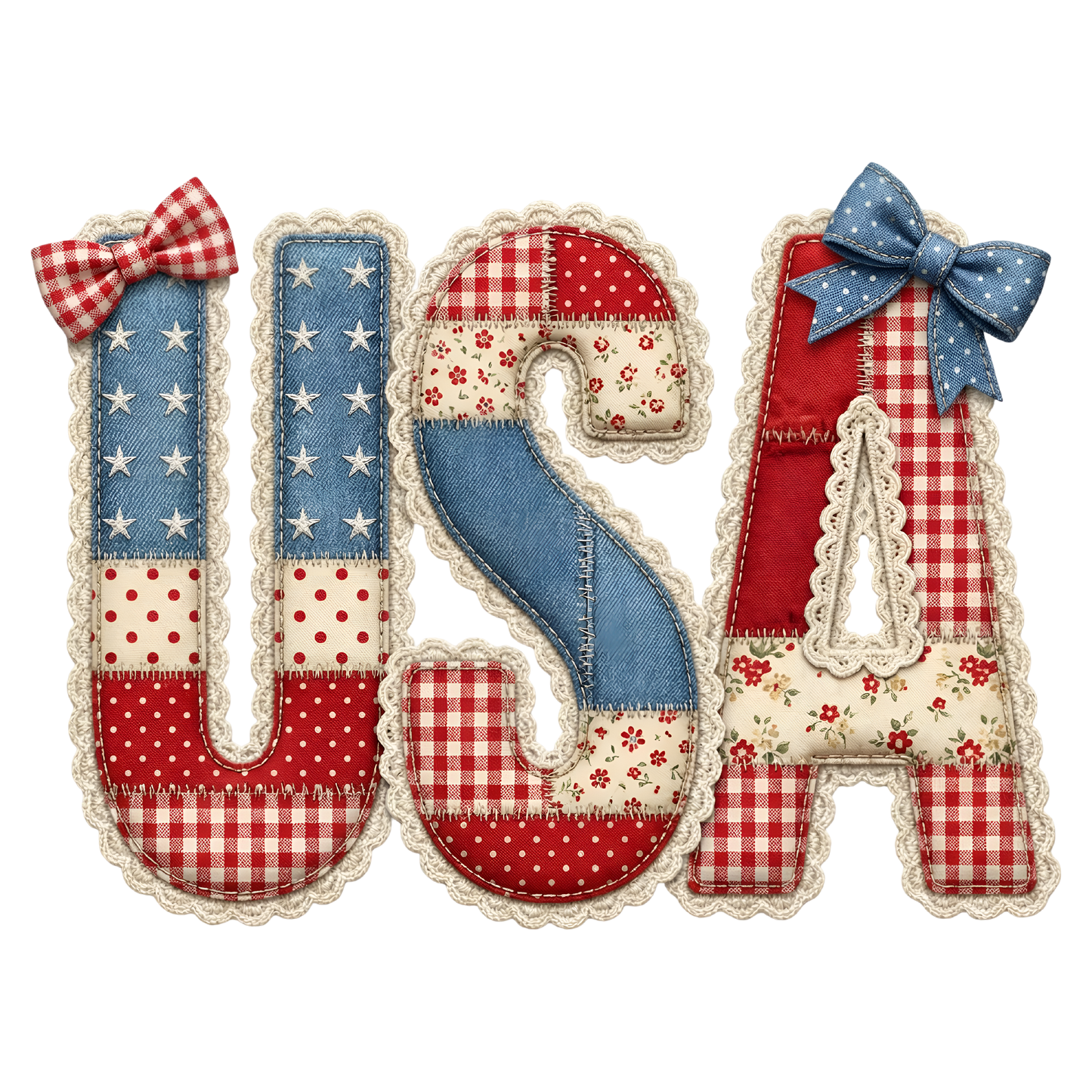 Faux Patchwork 4th of July USA Ready To Press Heat Transfer 11"