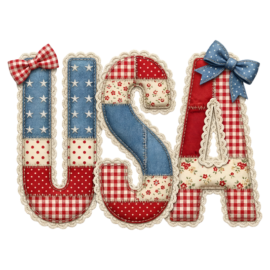 Faux Patchwork 4th of July USA Ready To Press Heat Transfer 11"