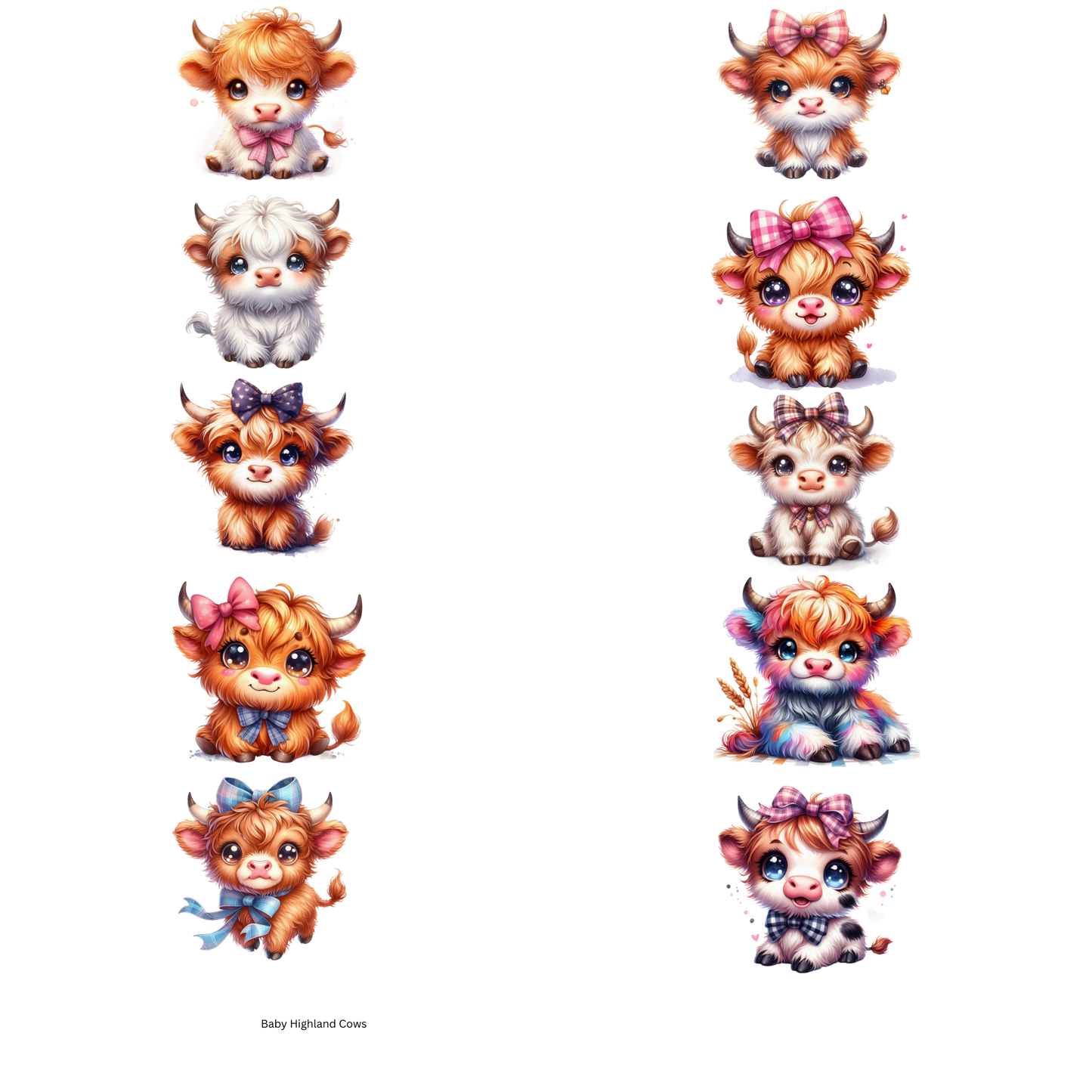 Sweet BabyHighland Cows Gang Sheet Ready Press Heat Transfers 11'