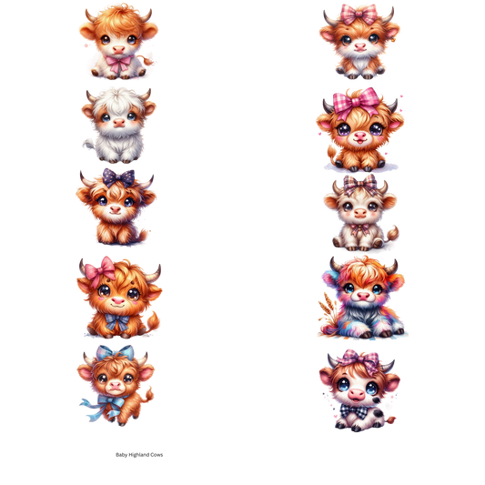 Sweet BabyHighland Cows Gang Sheet Ready Press Heat Transfers 11'