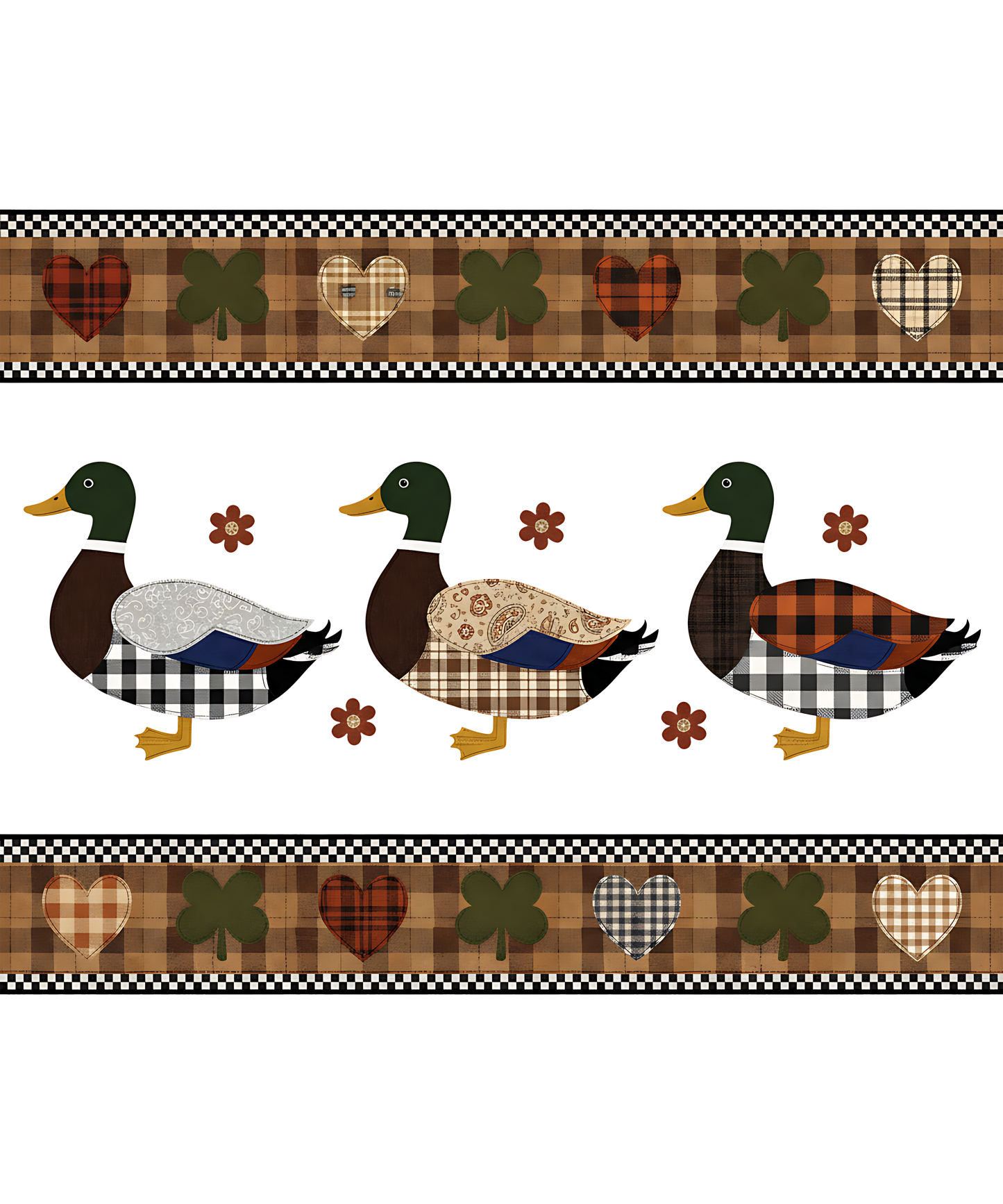 Faux Patchwork Quilted Country Trio Of Ducks Ready To Press Heat Transfer 11"