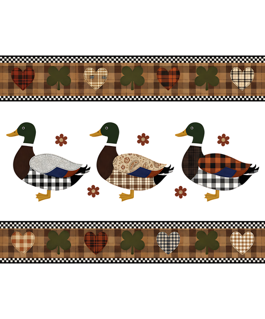 Faux Patchwork Quilted Country Trio Of Ducks Ready To Press Heat Transfer 11"