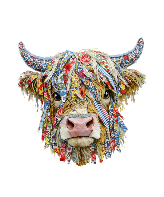 Faux Patchwork Highland Cow Ready To Press Heat Transfer 11"