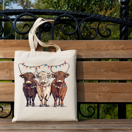 Holly Jolly Highland Cow Tote