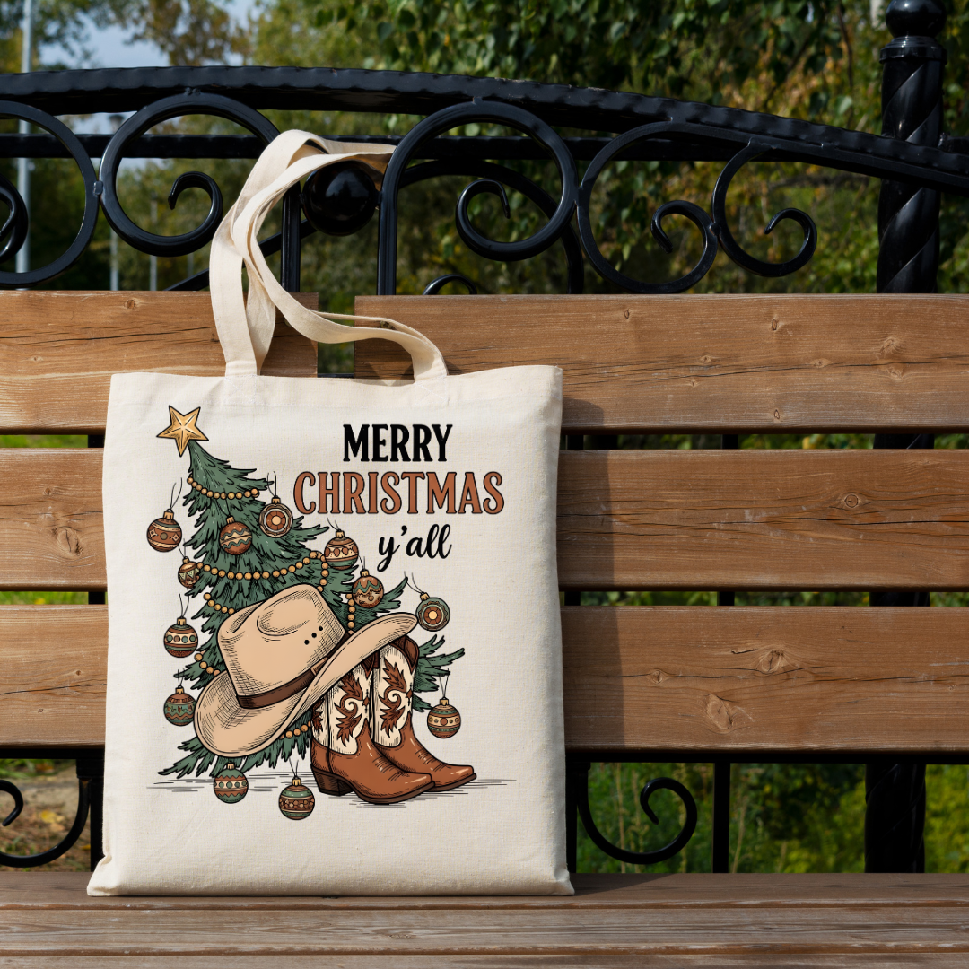Merry Christmas Y'All Cowboy Tote