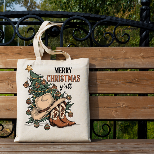 Merry Christmas Y'All Cowboy Tote
