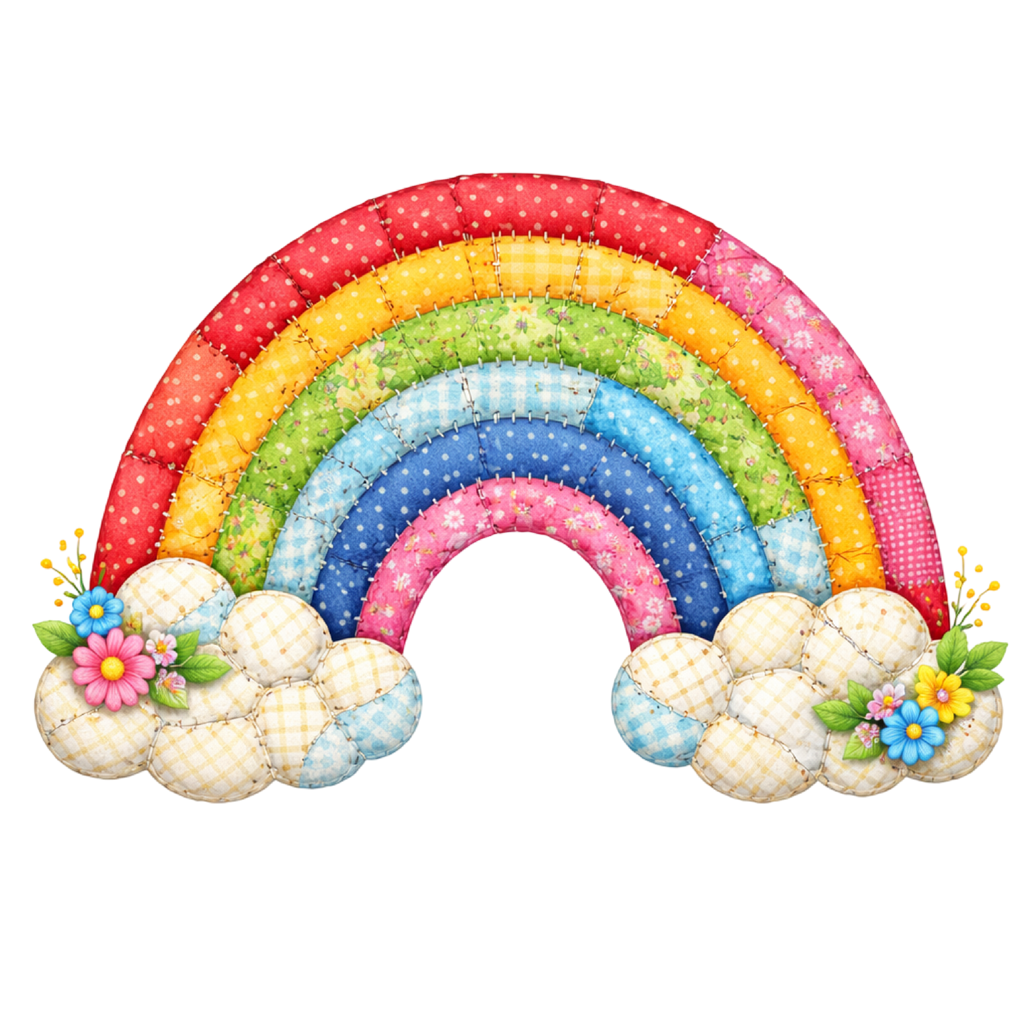 Faux Patchwork Floral Rainbow Ready To Press Heat Transfer 11"