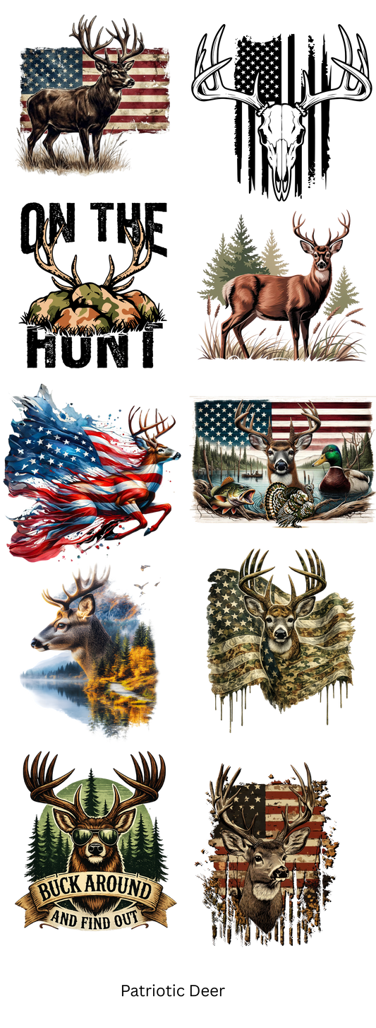 Patriotic Deer Gang Sheet Ready To Press Heat Transfers 11"