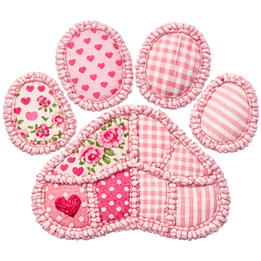Faux Patchwork Quilted Country Dog Paw Print Ready To Press Heat Transfer 11"