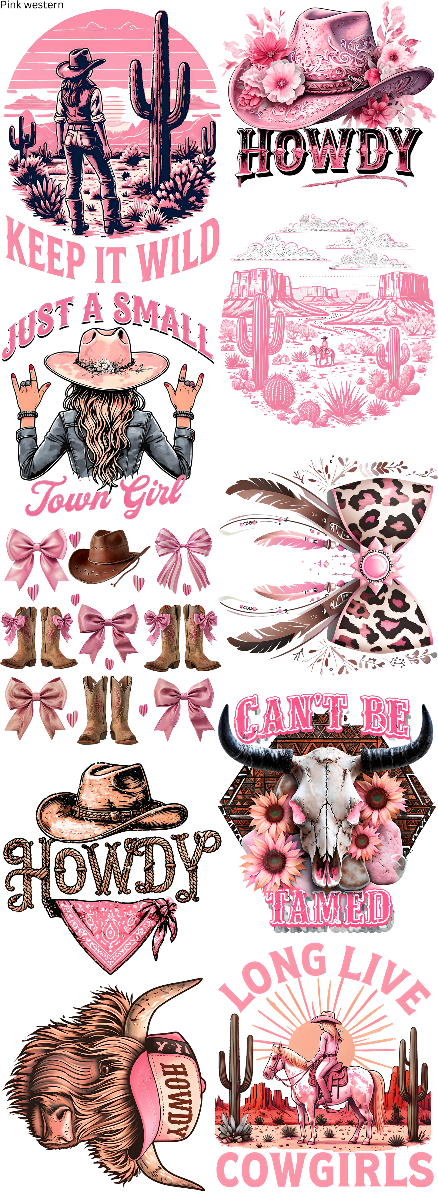 Coquette Pink Cowgirl Western Rodeo Gang Sheet Ready To Press Heat Transfers 11'