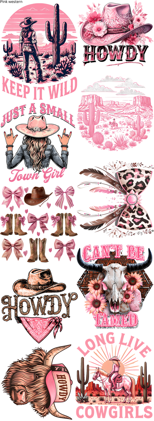 Coquette Pink Cowgirl Western Rodeo Gang Sheet Ready To Press Heat Transfers 11'