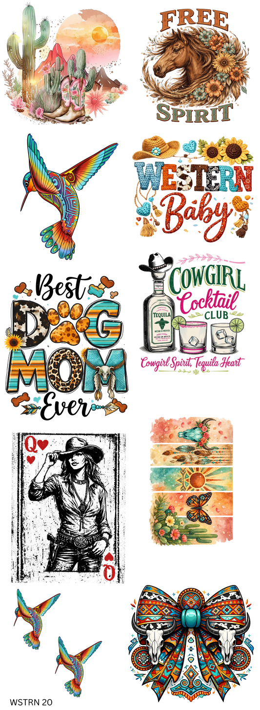 Western Ready Gang Sheet (Cowgirl, Rustic, Boho, Desert, Vintage Western) 22 x 60 Gang Sheet Hot Peel Transfers