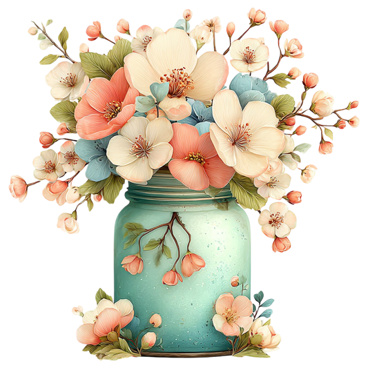 Whimsy Wildflower Mason Jar Ready To Press Heat Transfer