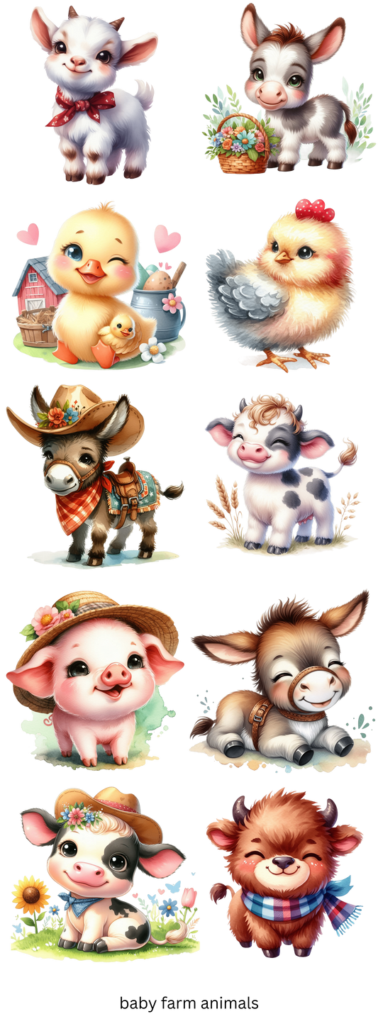 Baby Farm Animals Cute Cow, Pig, Chick Barnyard Gang Sheet 11"