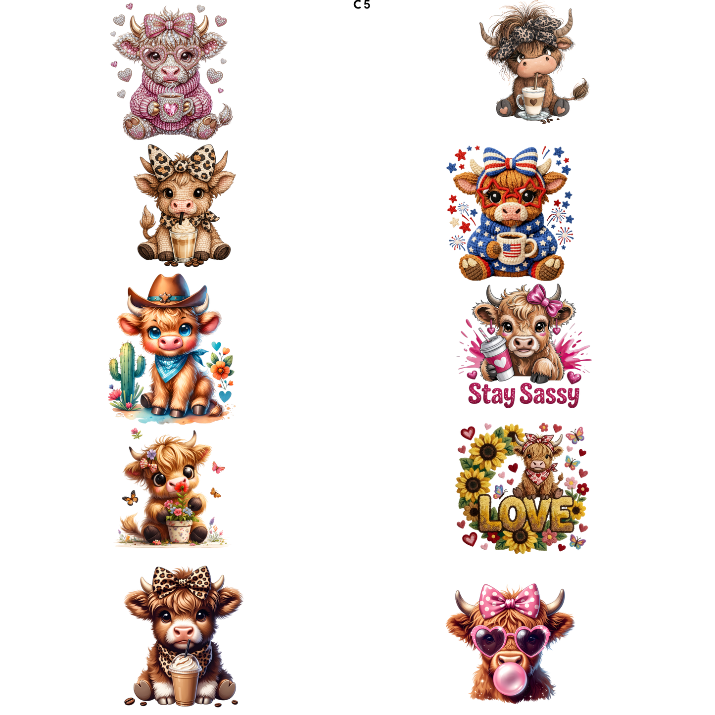 Holy Highland Cows Gang Sheet Ready Press Heat Transfers 11'