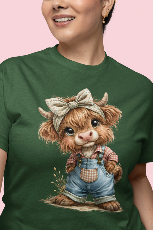 Highland Cow Overalls Gildan Tee