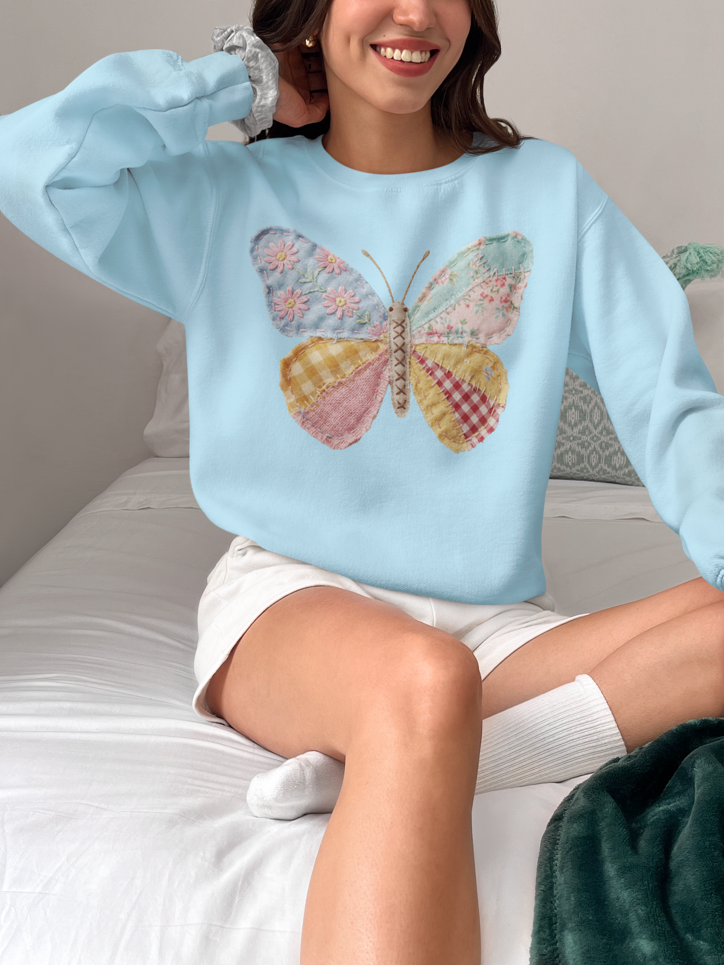 Boho Faux Patchwork Butterfly Sweatshirt