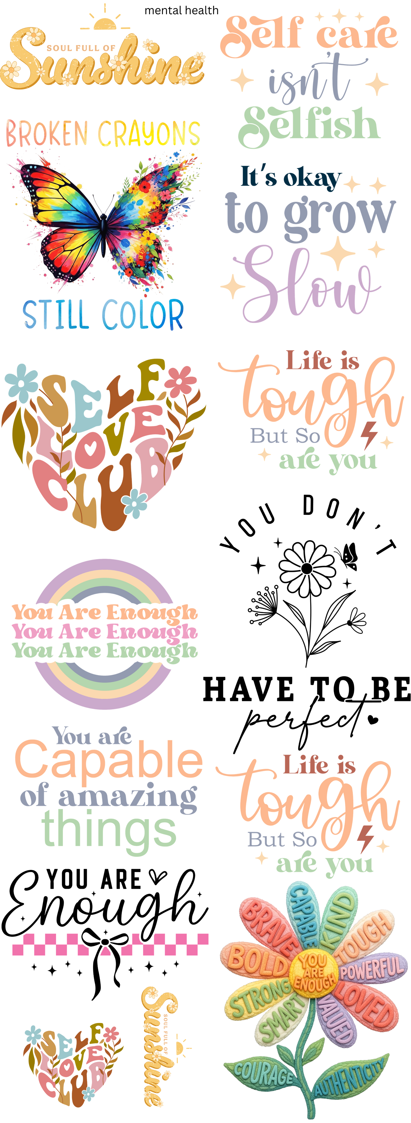Mental Health Matters Self Love And Healing Gang Sheet Ready To Press Heat Transfers 11"