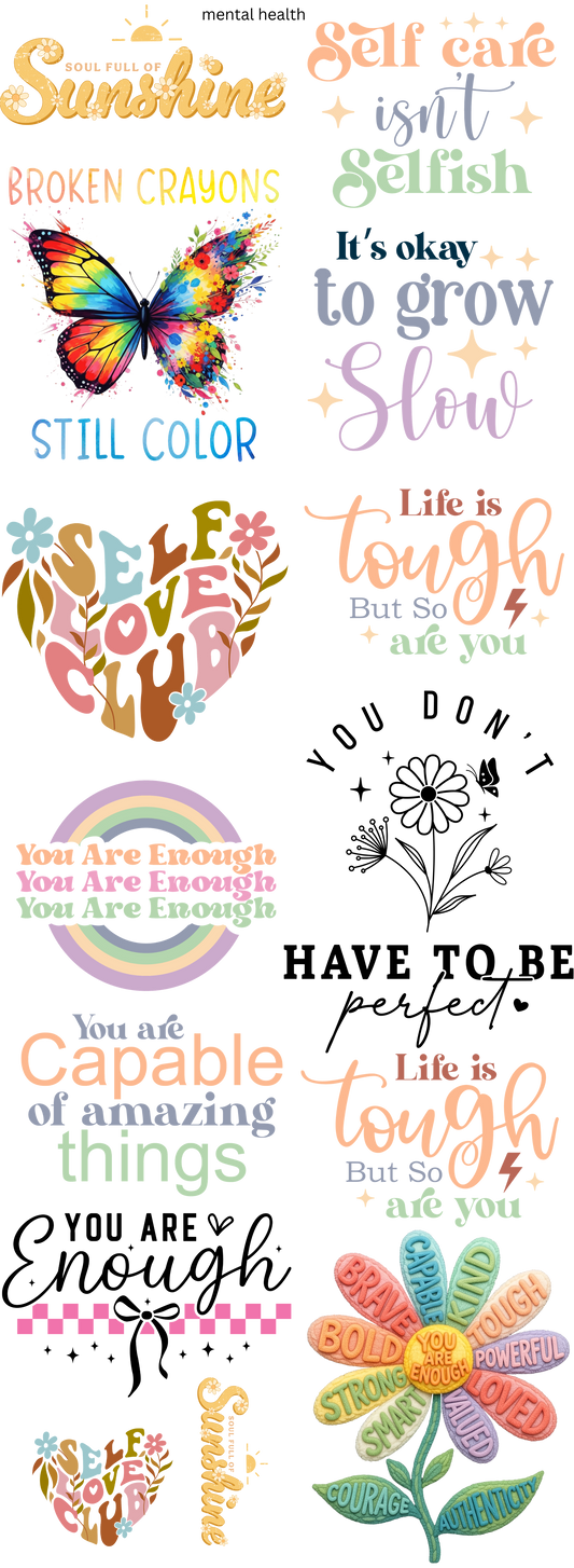 Mental Health Matters Self Love And Healing Gang Sheet Ready To Press Heat Transfers 11"