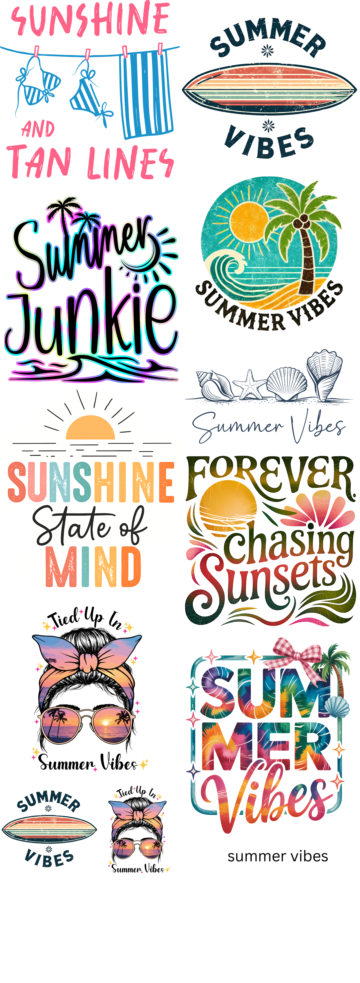 Summer Vibes Ready To Press Heat Transfers 11" 9 Adult Transfers 2 Chest