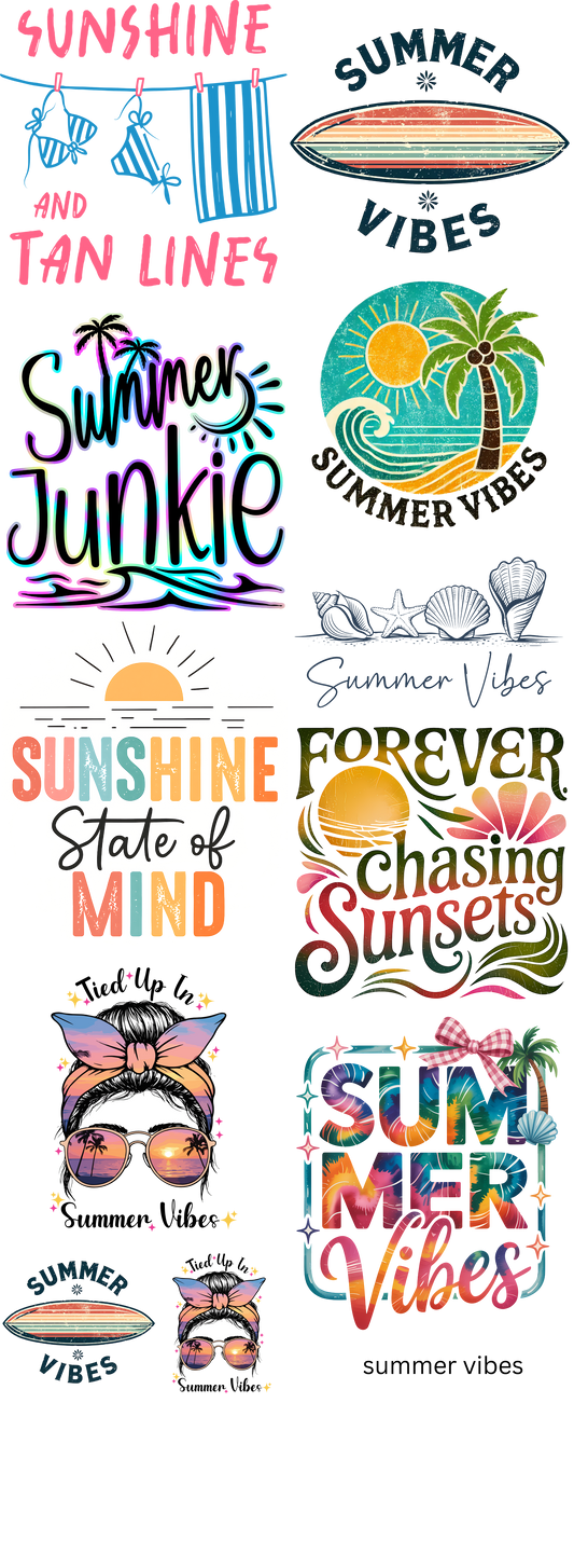 Summer Vibes Ready To Press Heat Transfers 11" 9 Adult Transfers 2 Chest