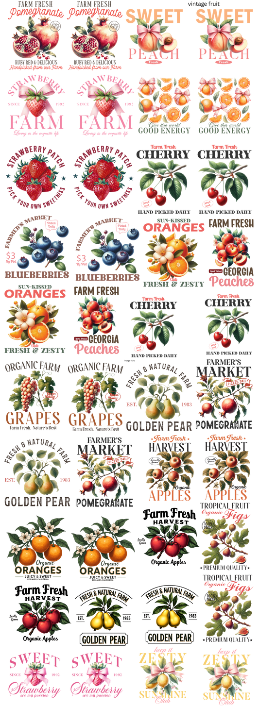 Vintage Fruit Stand Hand Towel Cometic Bag Ready To Press Heat Transfers 40 transfers 6"